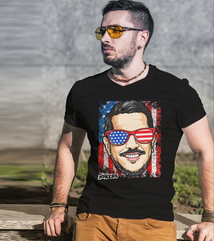 Impractical Jokers Patriotic Sal American Flag Sunglasses And Smiling Face T-Shirt