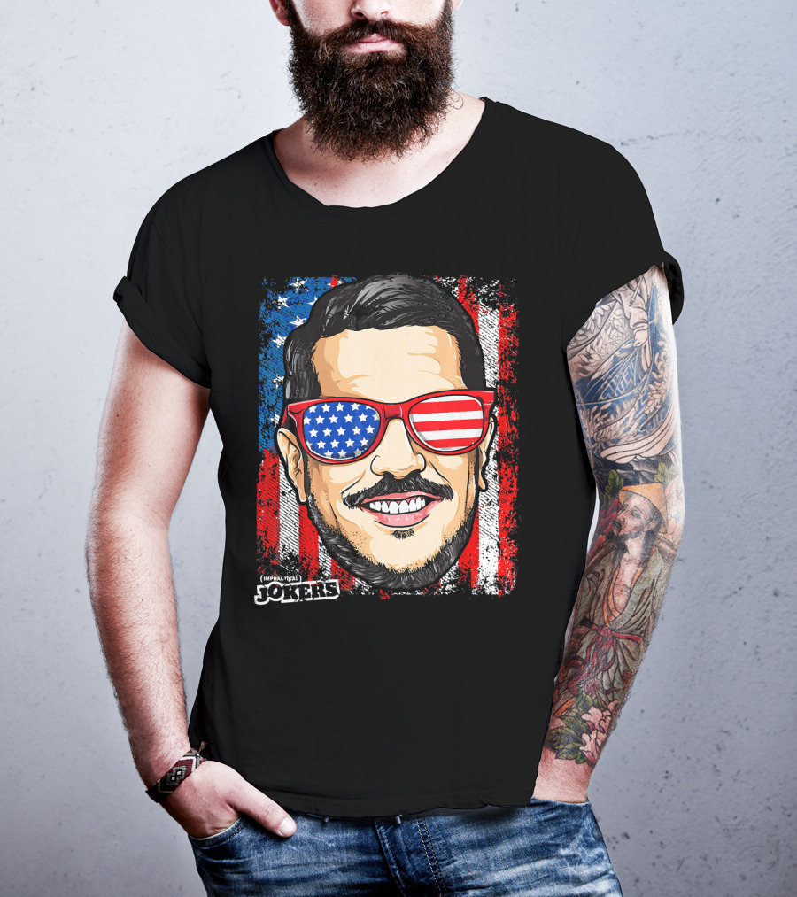 Impractical Jokers Patriotic Sal American Flag Sunglasses And Smiling Face T-Shirt
