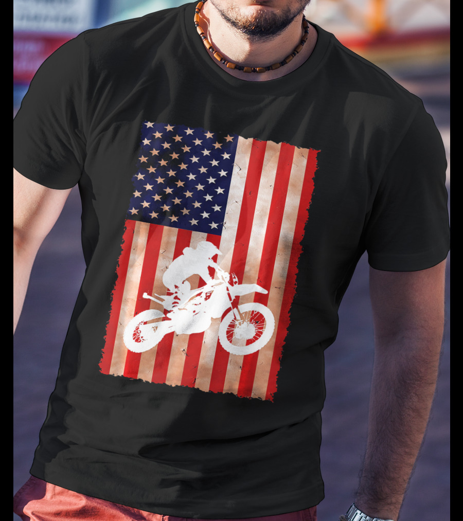 Dirt Bike Motocross American Flag Patriotic Ride USA T-Shirt