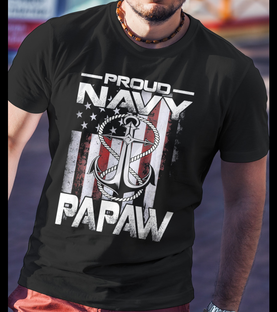 Proud Navy Papaw American Flag Anchor USA T-Shirt
