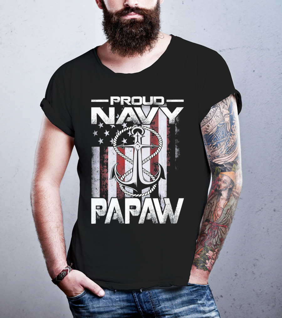 Proud Navy Papaw American Flag Anchor USA T-Shirt