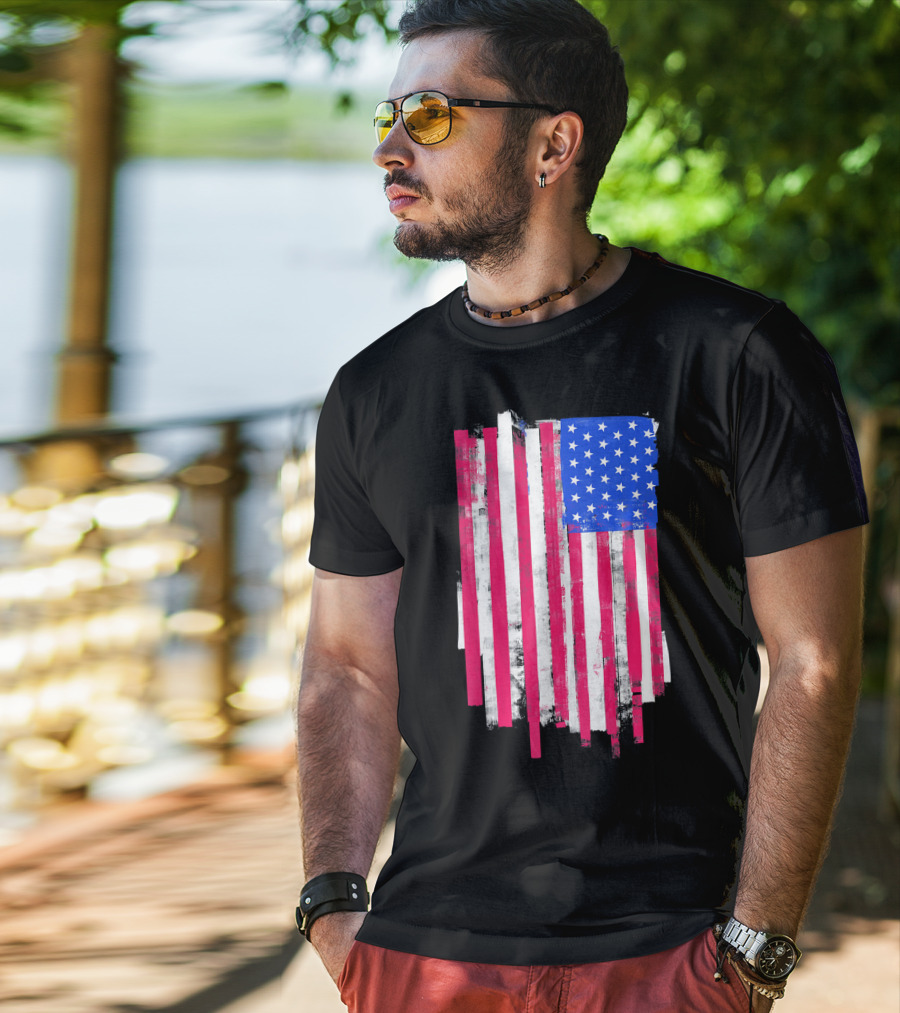 American Distressed USA Flag Patriotic T-Shirt