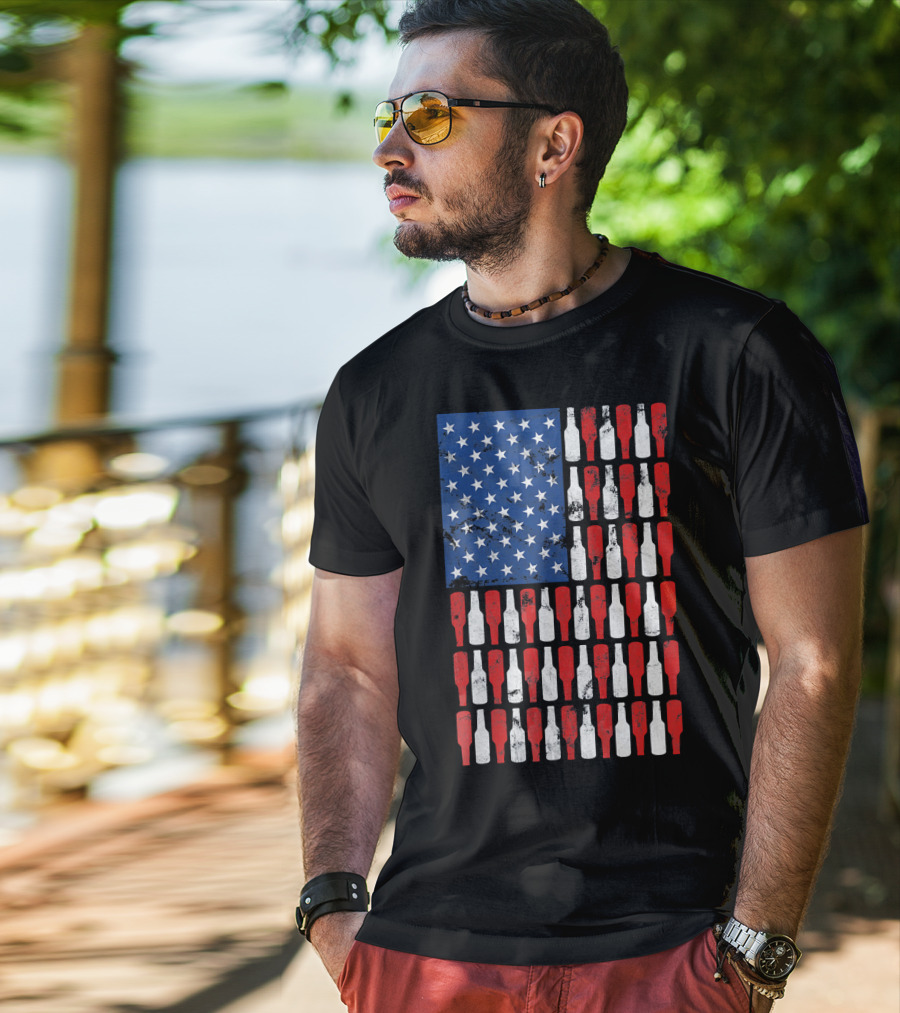 Vintage USA American Flag Made Of Beer Bottles T-Shirt