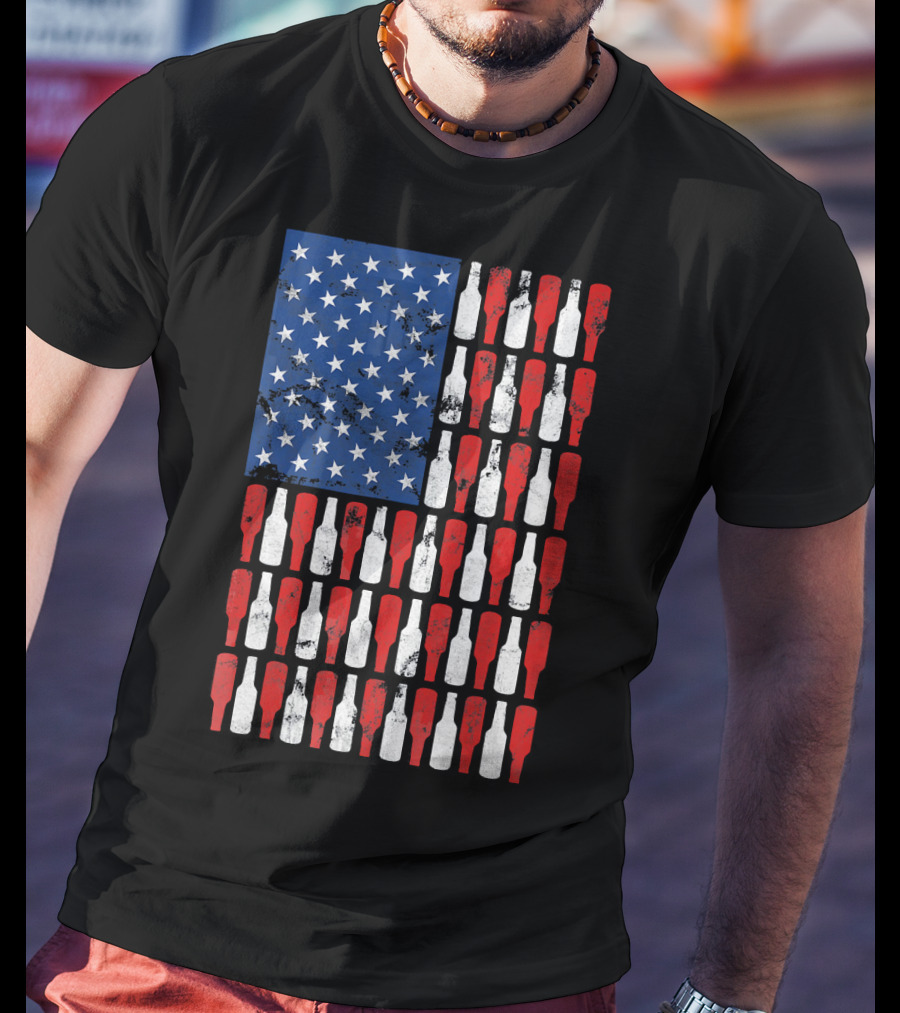Vintage USA American Flag Made Of Beer Bottles T-Shirt