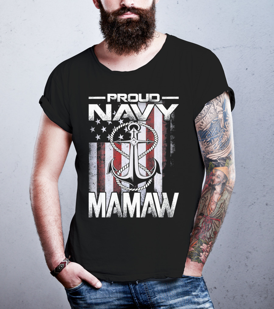 Proud Navy Mamaw USA Patriotic Anchor And Flag T-Shirt