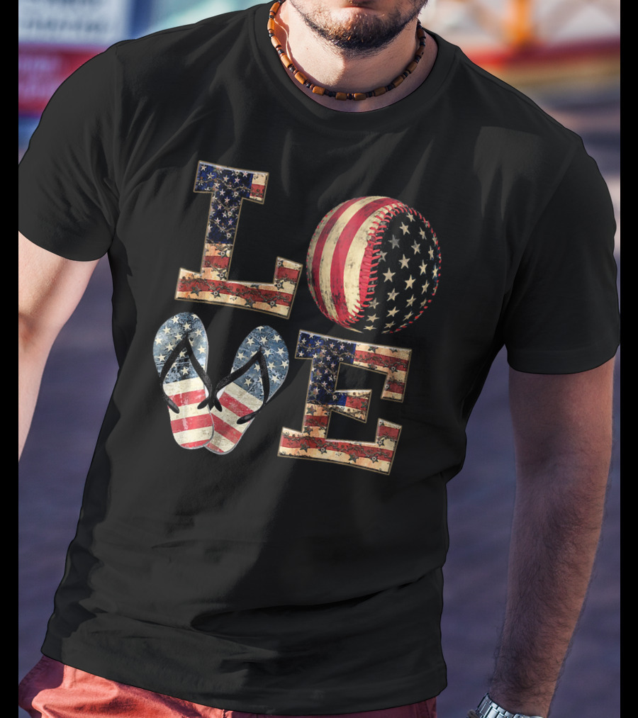 LOVE USA Baseball Softball Flip Flops T-Shirt