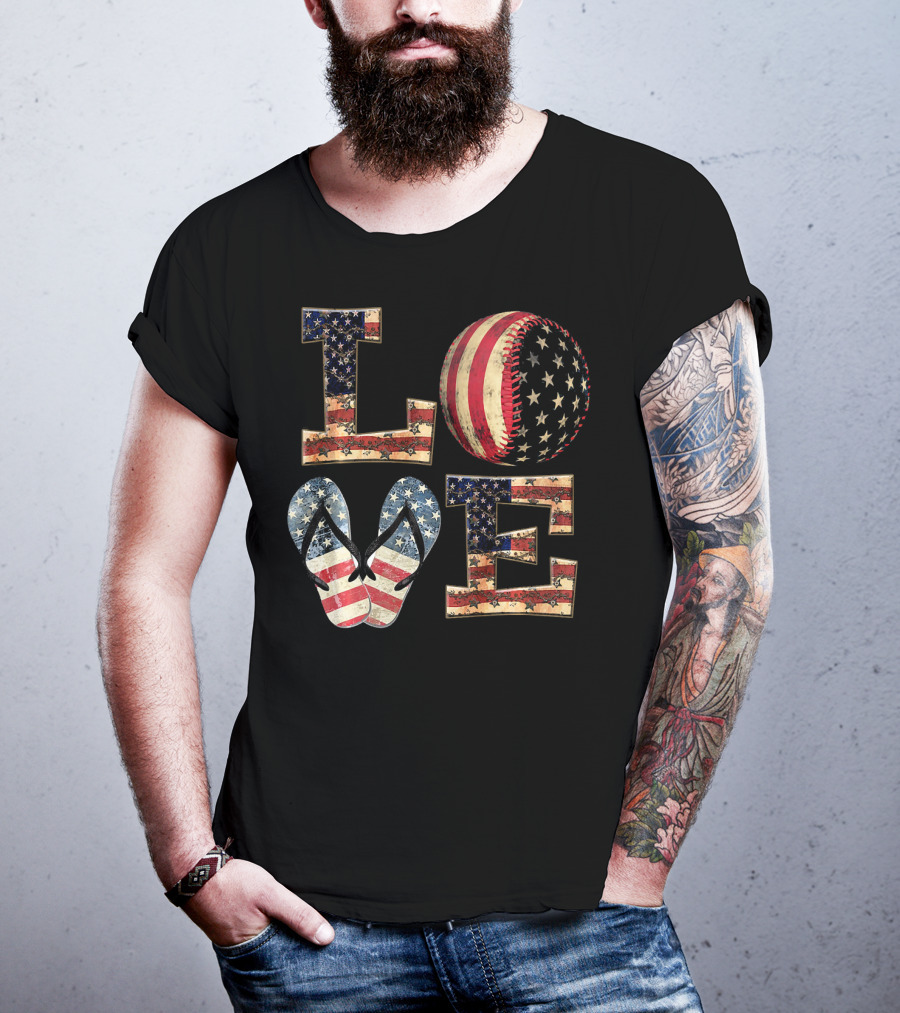 LOVE USA Baseball Softball Flip Flops T-Shirt