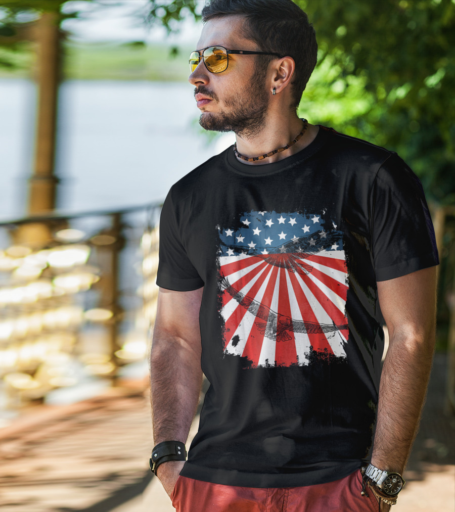Patriotic Bald Eagle American Flag T-Shirt
