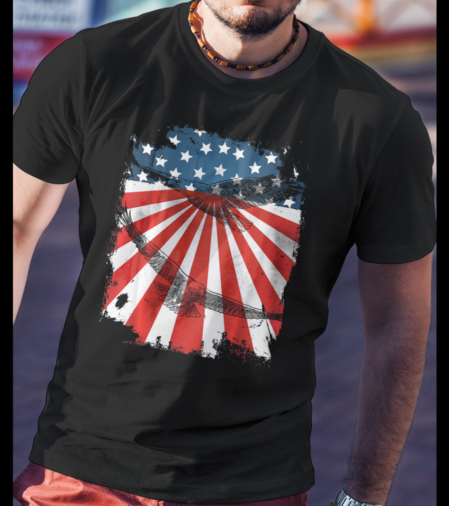 Patriotic Bald Eagle American Flag T-Shirt