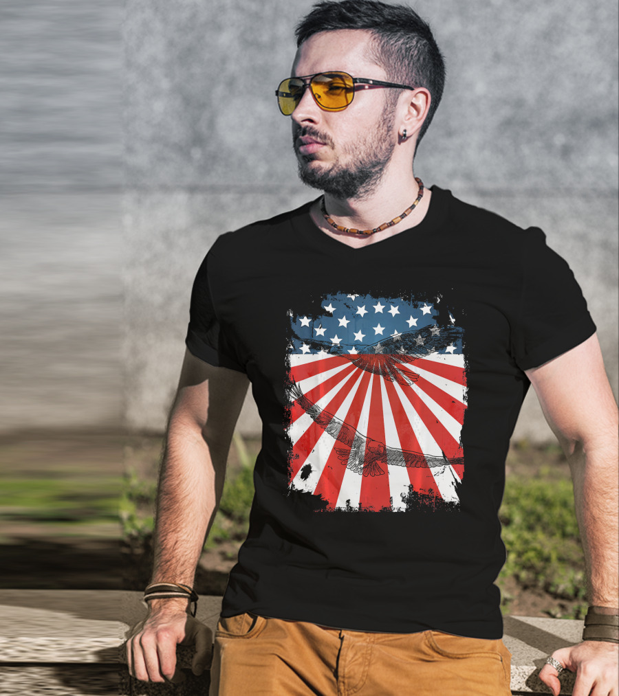 Patriotic Bald Eagle American Flag T-Shirt
