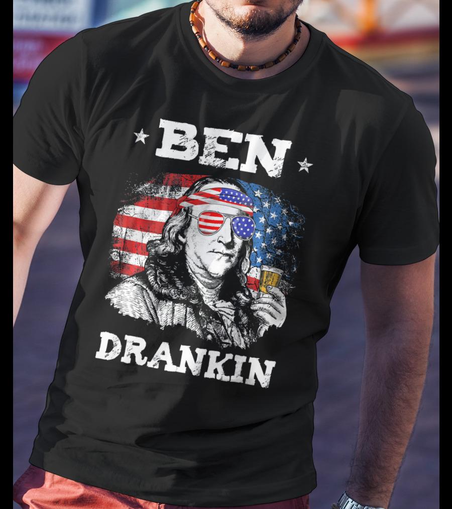 Ben Drankin Benjamin Franklin With American Flag Bandana And Sunglasses T-Shirt