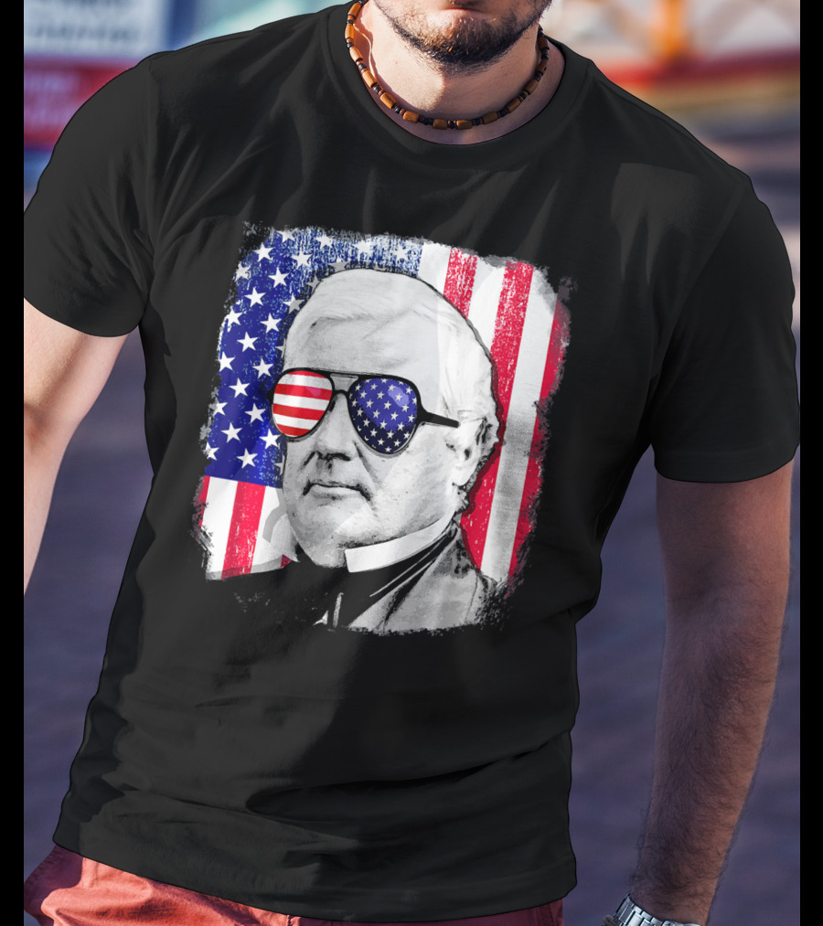 Millard Fillmore Portrait With American Flag Sunglasses And US Flag Background T-Shirt