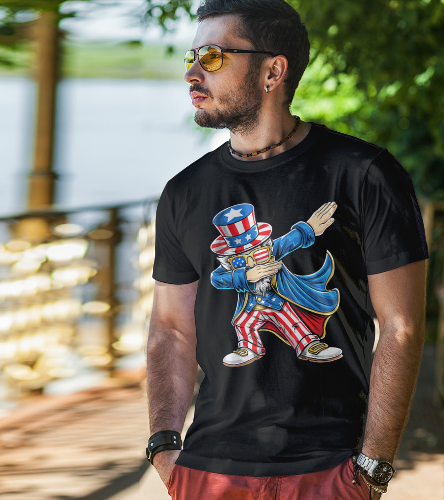 Uncle Sam Dabbing In Patriotic American Flag Suit And Hat T-Shirt