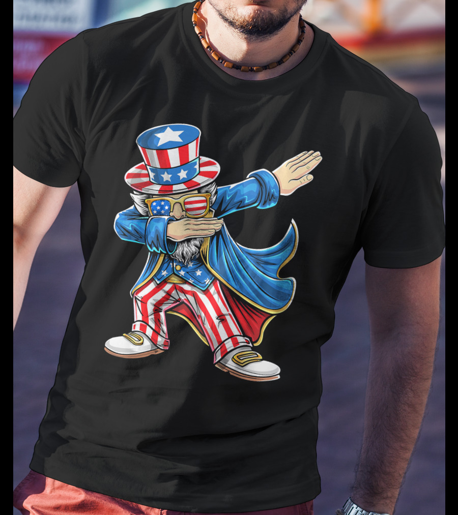 Uncle Sam Dabbing In Patriotic American Flag Suit And Hat T-Shirt