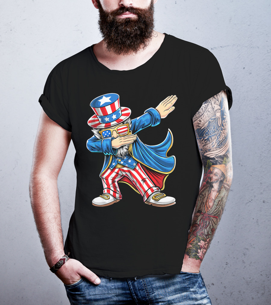 Uncle Sam Dabbing In Patriotic American Flag Suit And Hat T-Shirt