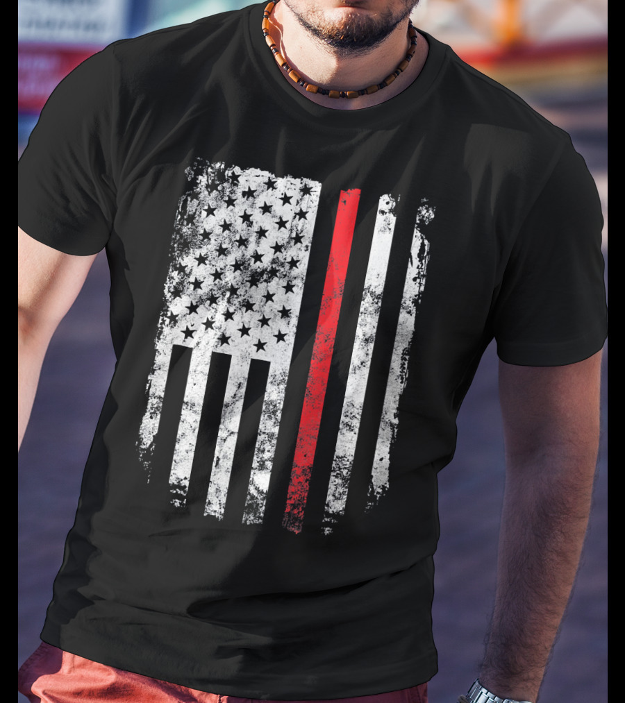 Thin Red Line American Flag Fireman Firefighter T-Shirt