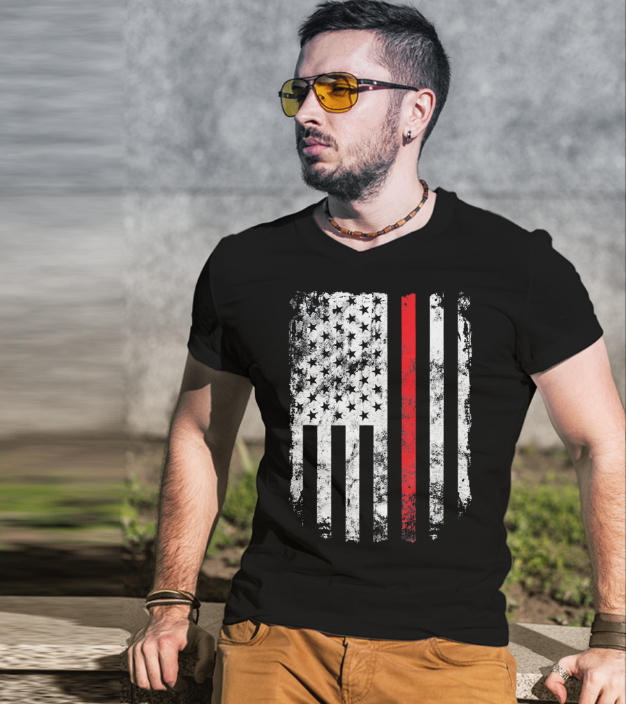 Thin Red Line American Flag Fireman Firefighter T-Shirt