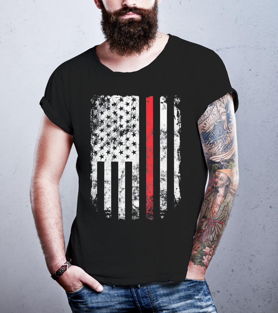 Thin Red Line American Flag Fireman Firefighter T-Shirt