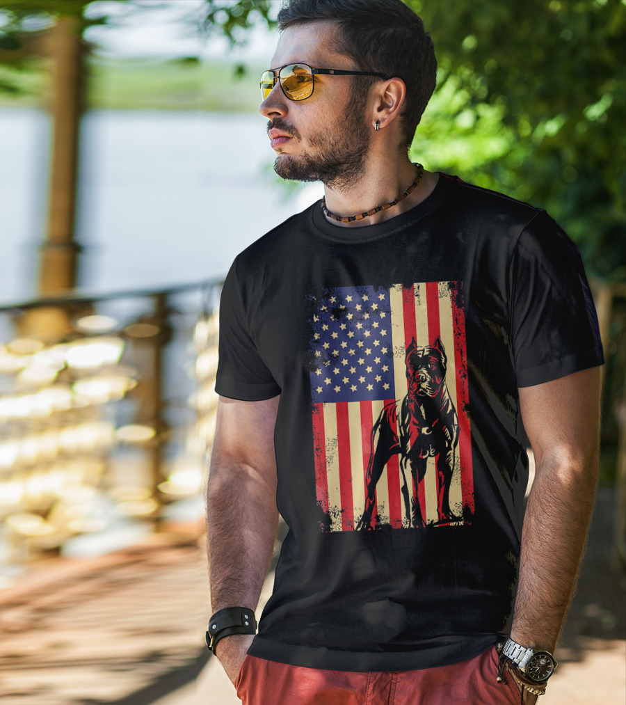 Cane Corso With American Flag Background T-Shirt
