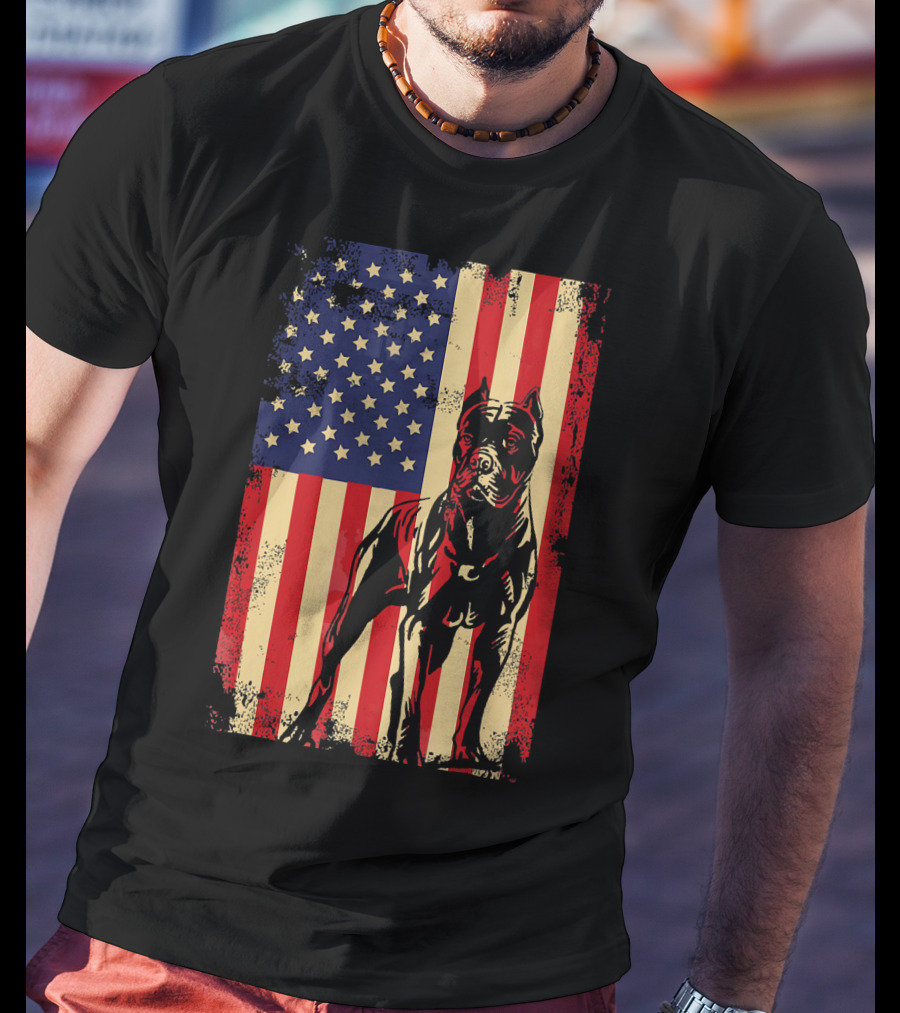Cane Corso With American Flag Background T-Shirt