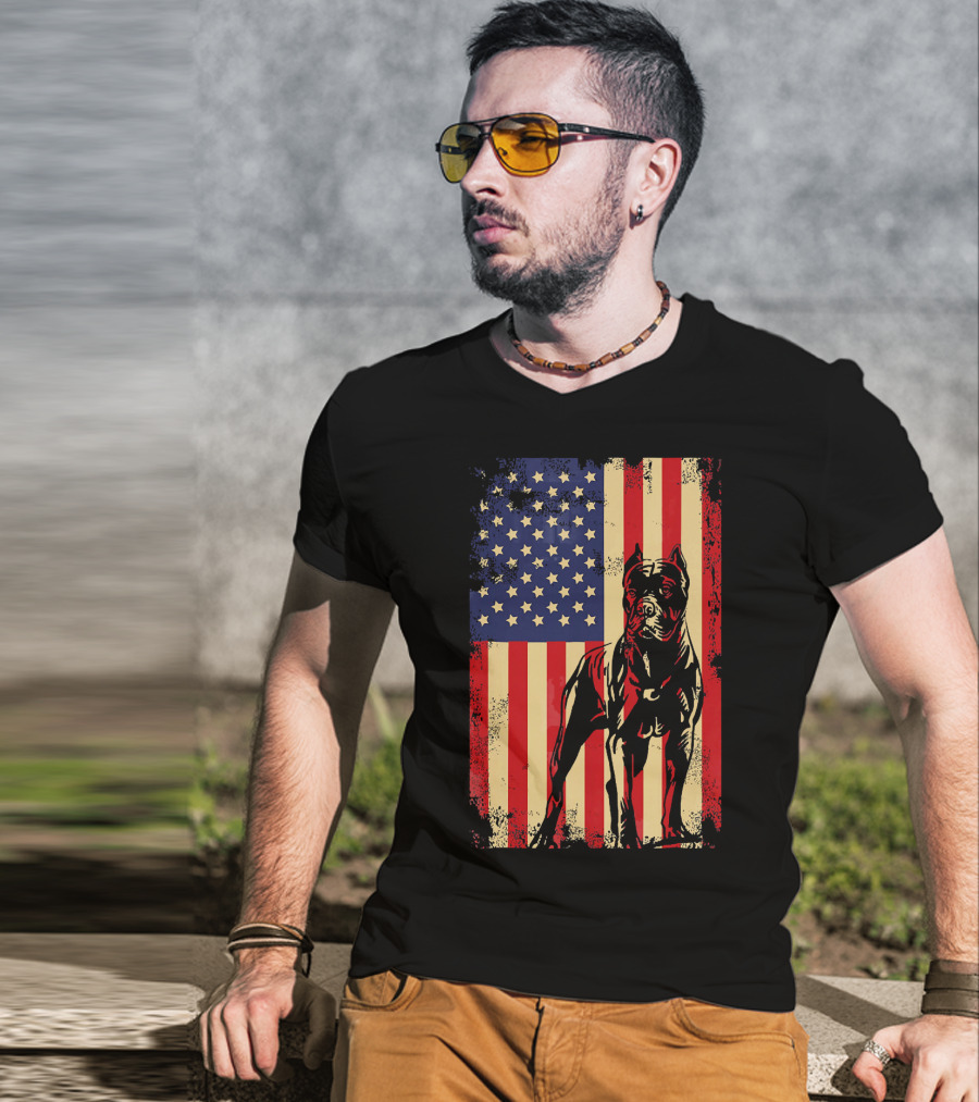 Cane Corso With American Flag Background T-Shirt