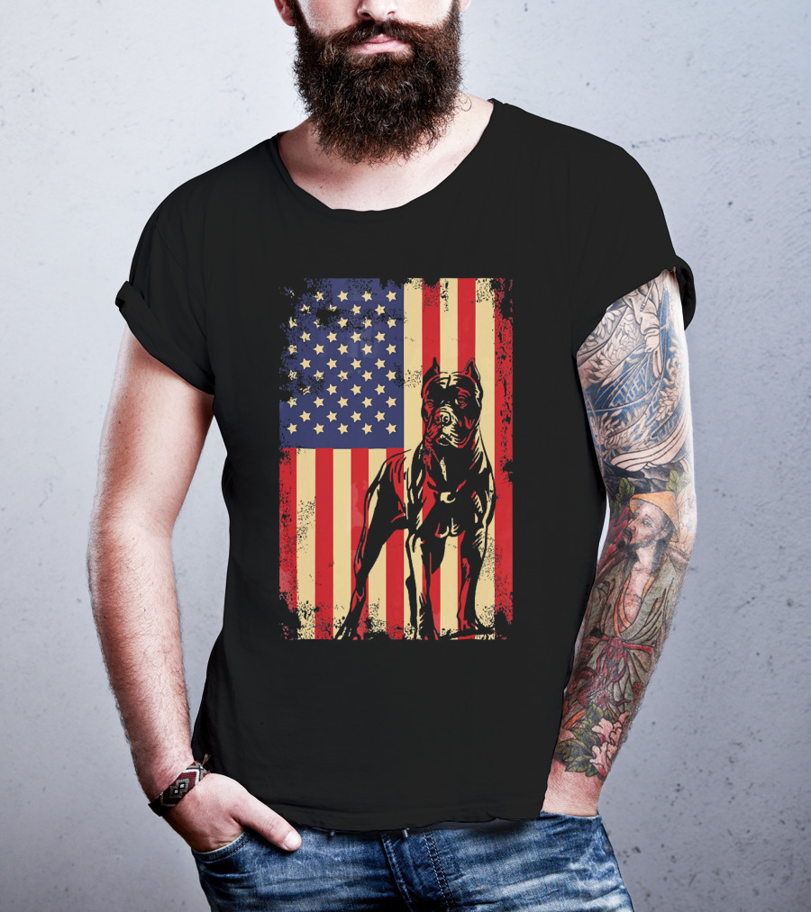 Cane Corso With American Flag Background T-Shirt