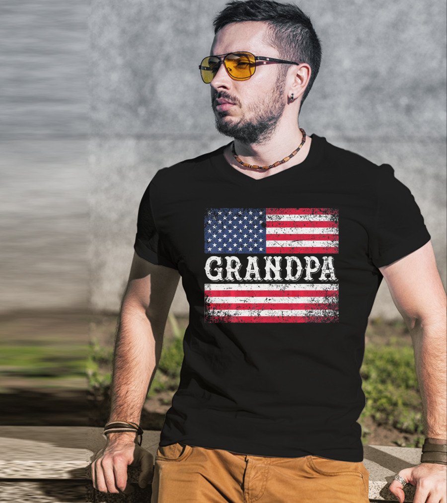Grandpa Patriotic Vintage USA Flag T-Shirt