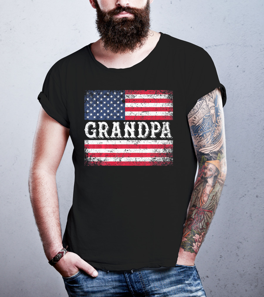 Grandpa Patriotic Vintage USA Flag T-Shirt