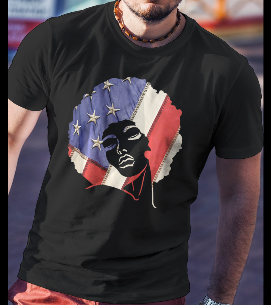 Black Girl Melanin Afro With US Flag T-Shirt