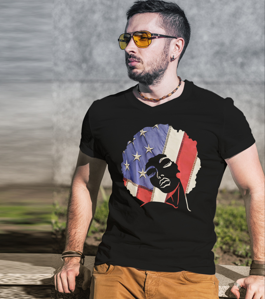 Black Girl Melanin Afro With US Flag T-Shirt