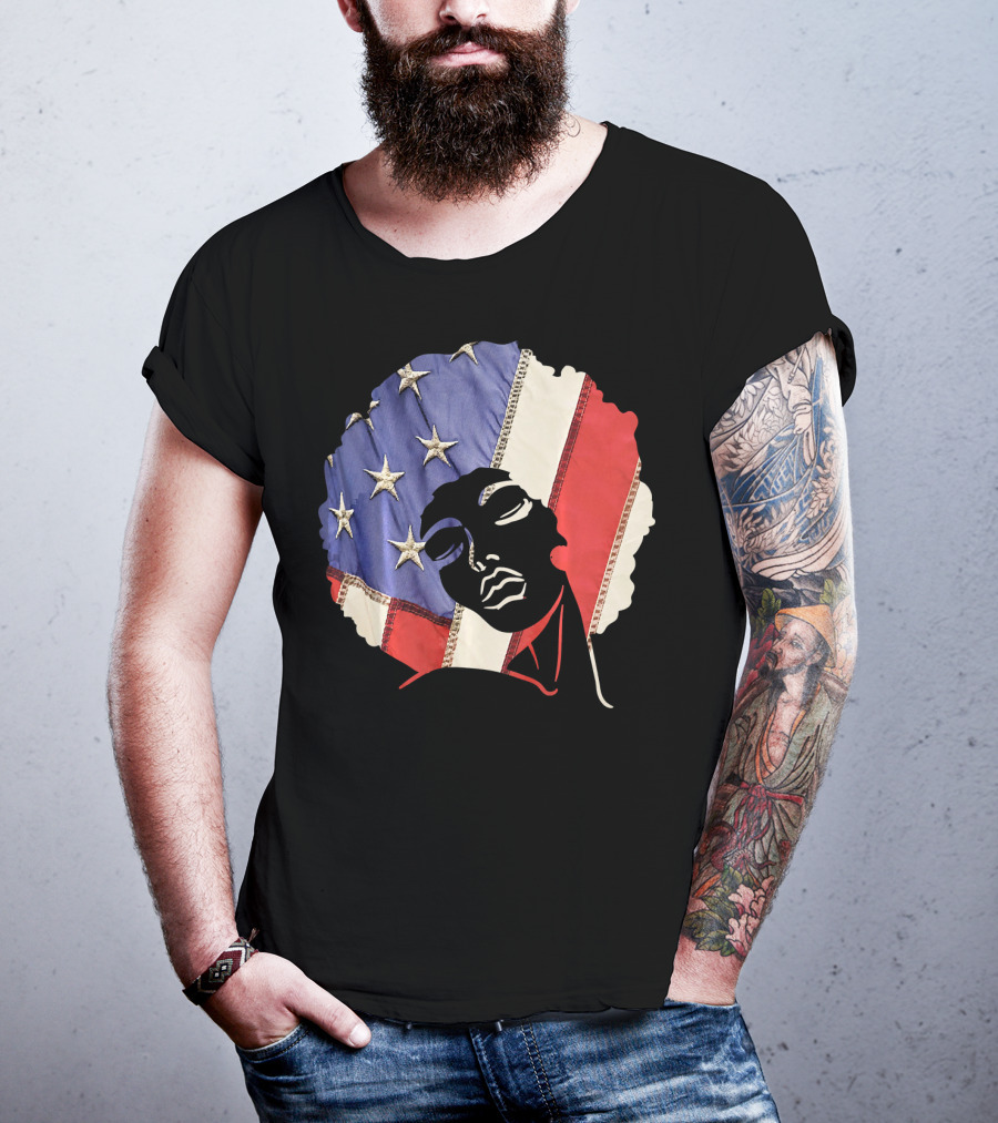 Black Girl Melanin Afro With US Flag T-Shirt