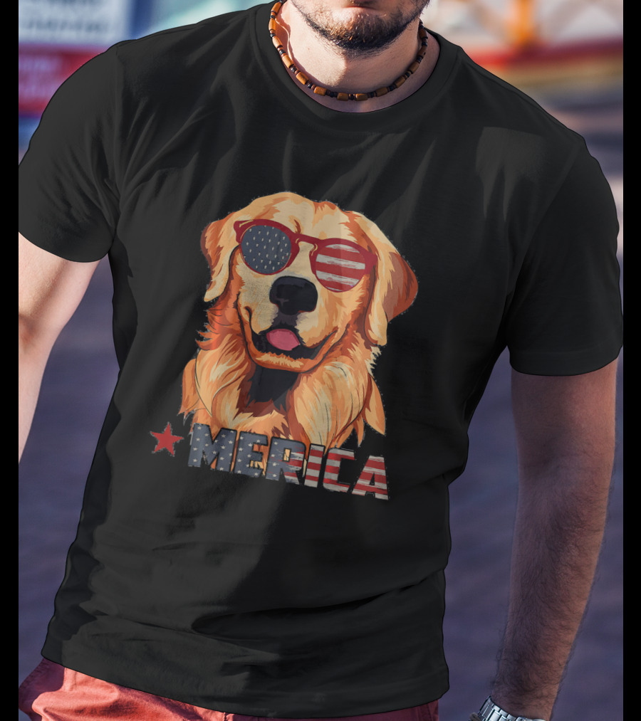 Merica Dog With USA Flag Sunglasses T-Shirt