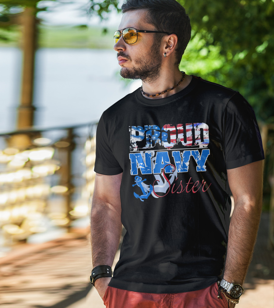 Proud Navy Sister Patriotic Anchor And Flag T-Shirt