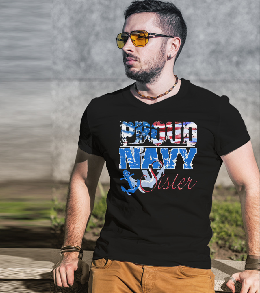 Proud Navy Sister Patriotic Anchor And Flag T-Shirt