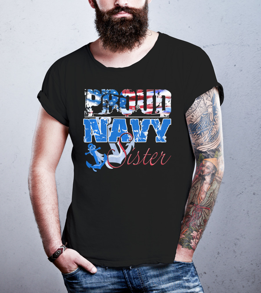 Proud Navy Sister Patriotic Anchor And Flag T-Shirt