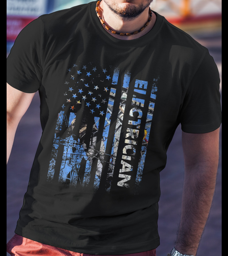 American Flag Patriotic Electrician Silhouette T-Shirt