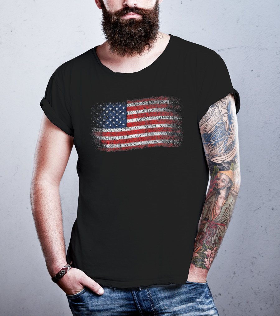Vintage Distressed USA Flag Patriotic American T-Shirt