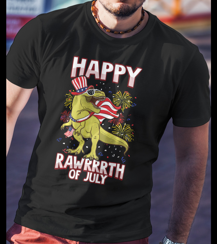Happy Rawrrrth Of July American Flag Tyrannosaurus Rex T-Shirt