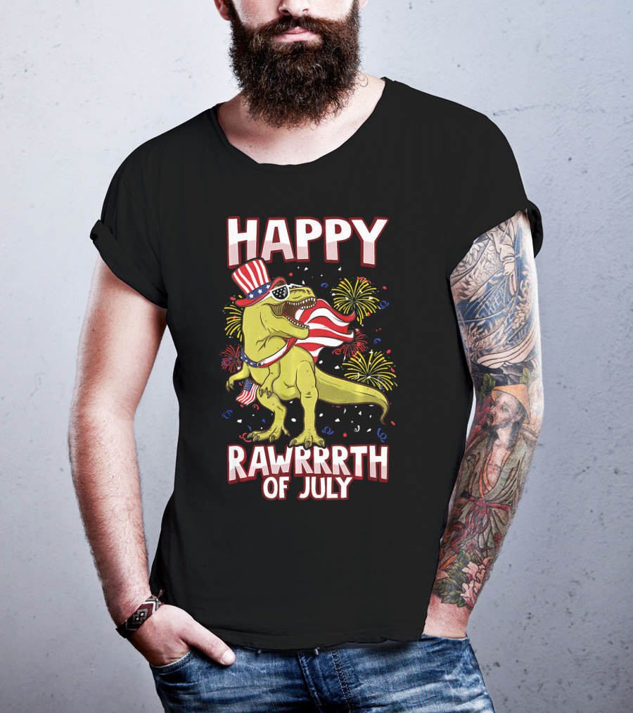 Happy Rawrrrth Of July American Flag Tyrannosaurus Rex T-Shirt