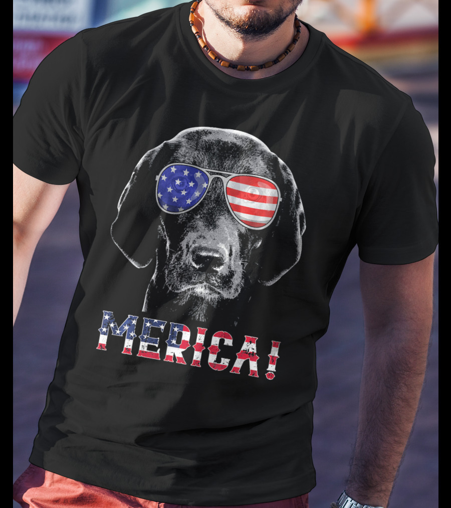 'Merica Labrador Black Lab American Flag Sunglasses T-Shirt