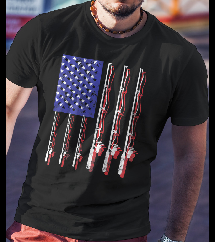 Humorous Patriotic Dad Fishing Rod American Flag Stars Stripes Edition T-Shirt