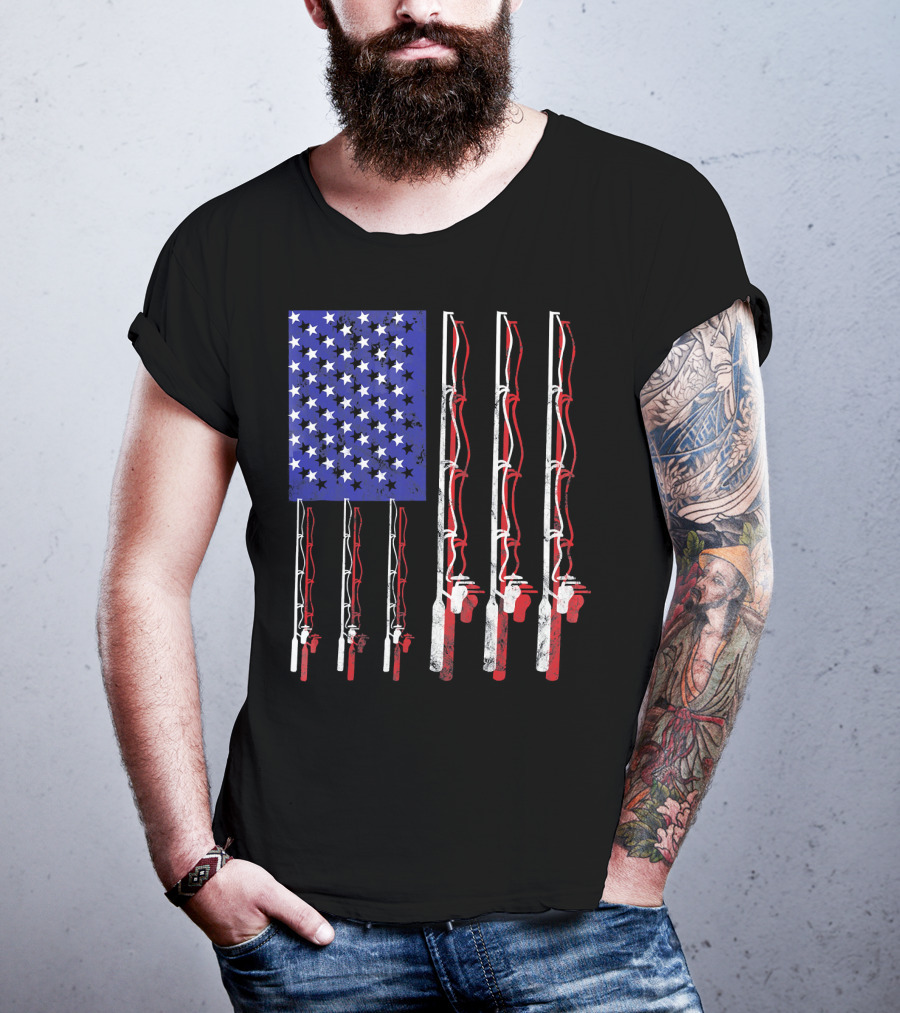 Humorous Patriotic Dad Fishing Rod American Flag Stars Stripes Edition T-Shirt