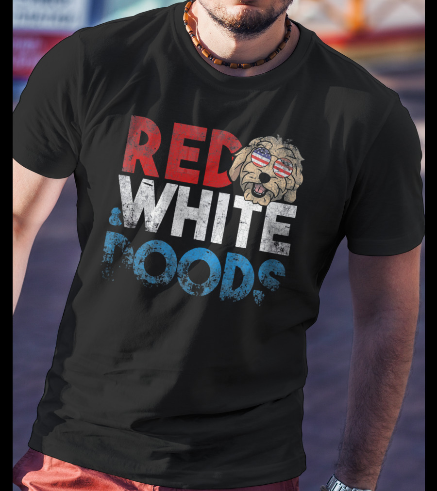 Red White Doods Funny Goldendoodle American Flag T-Shirt