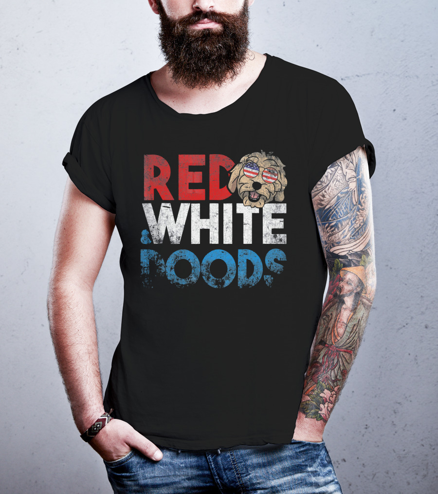 Red White Doods Funny Goldendoodle American Flag T-Shirt
