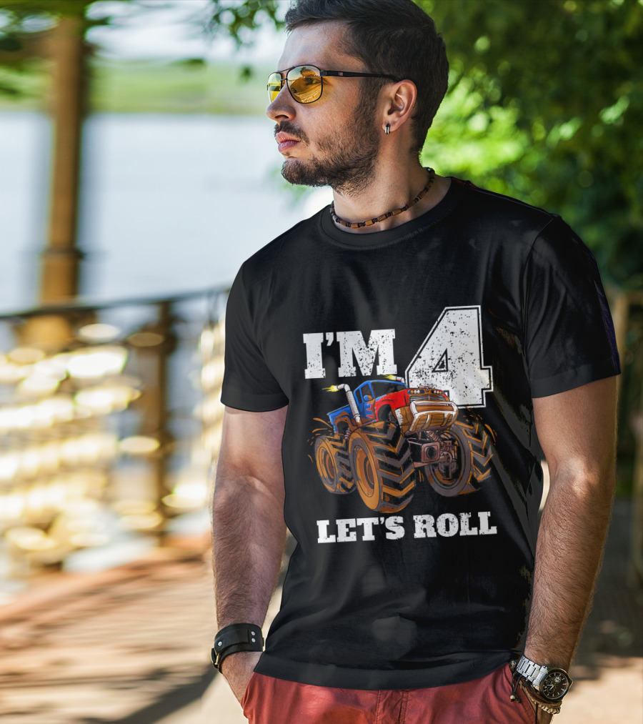 I'm 4 Let's Roll Monster Truck Birthday T-Shirt