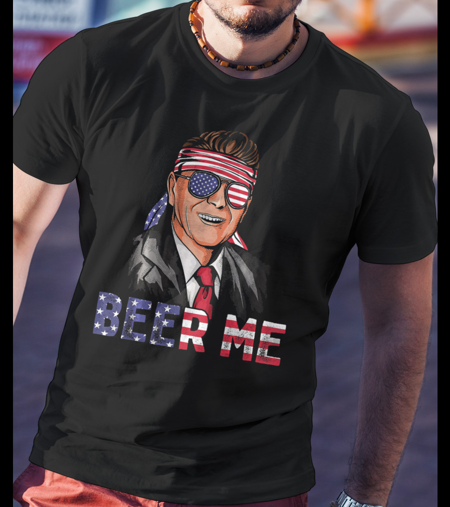 Ronald Reagan Beer Me Patriotic American Flag Bandana And Sunglasses T-Shirt