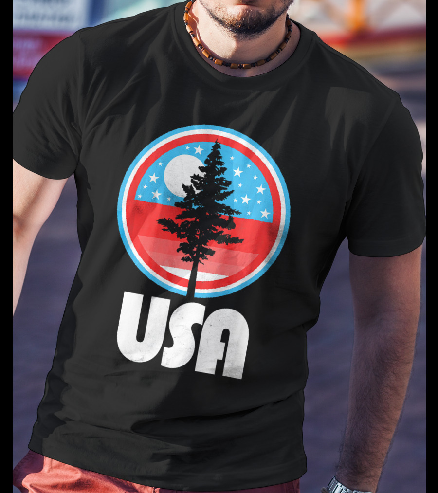 USA Vintage Patriotic Tree Moon Stars T-Shirt
