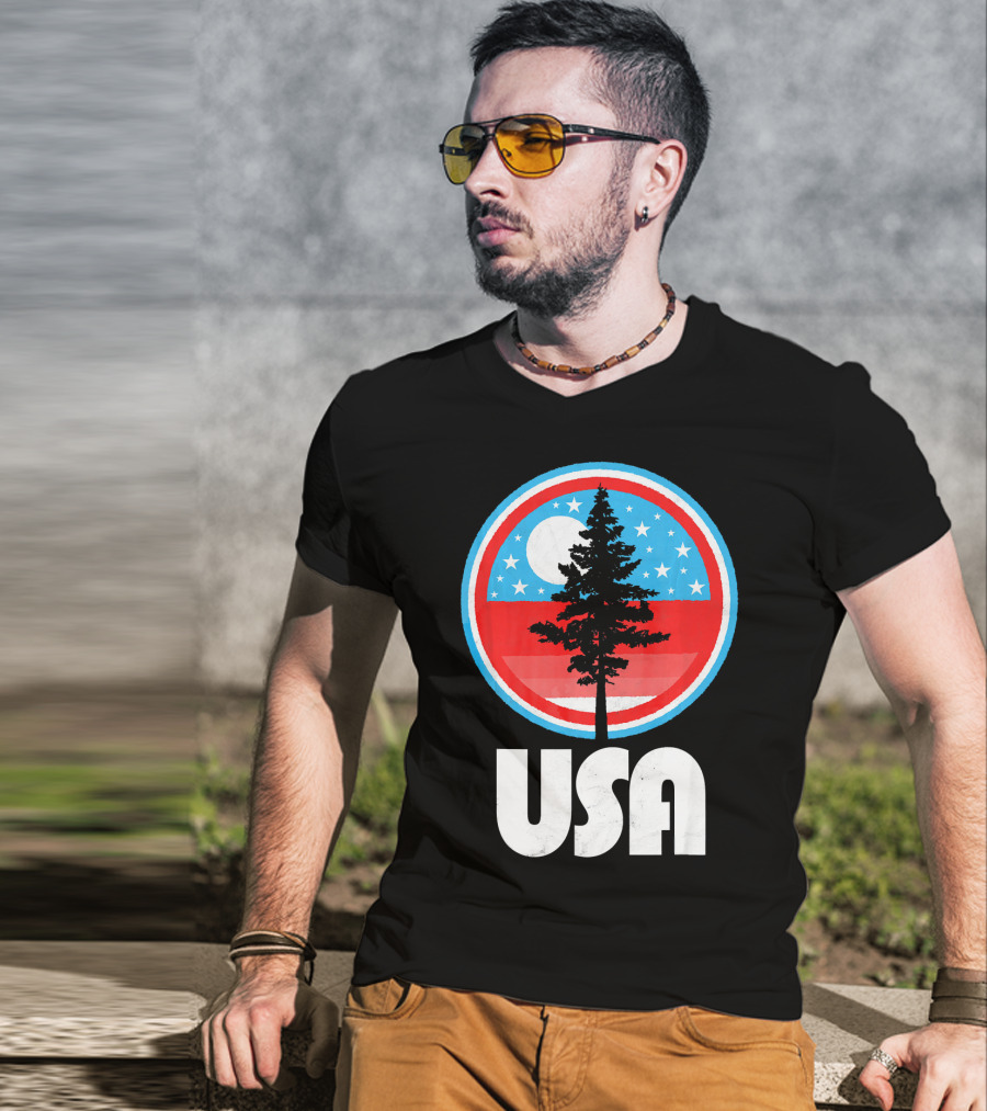 USA Vintage Patriotic Tree Moon Stars T-Shirt