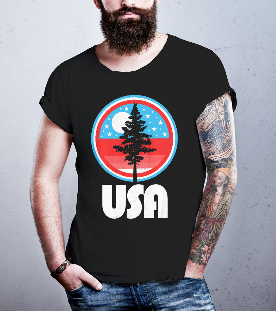 USA Vintage Patriotic Tree Moon Stars T-Shirt