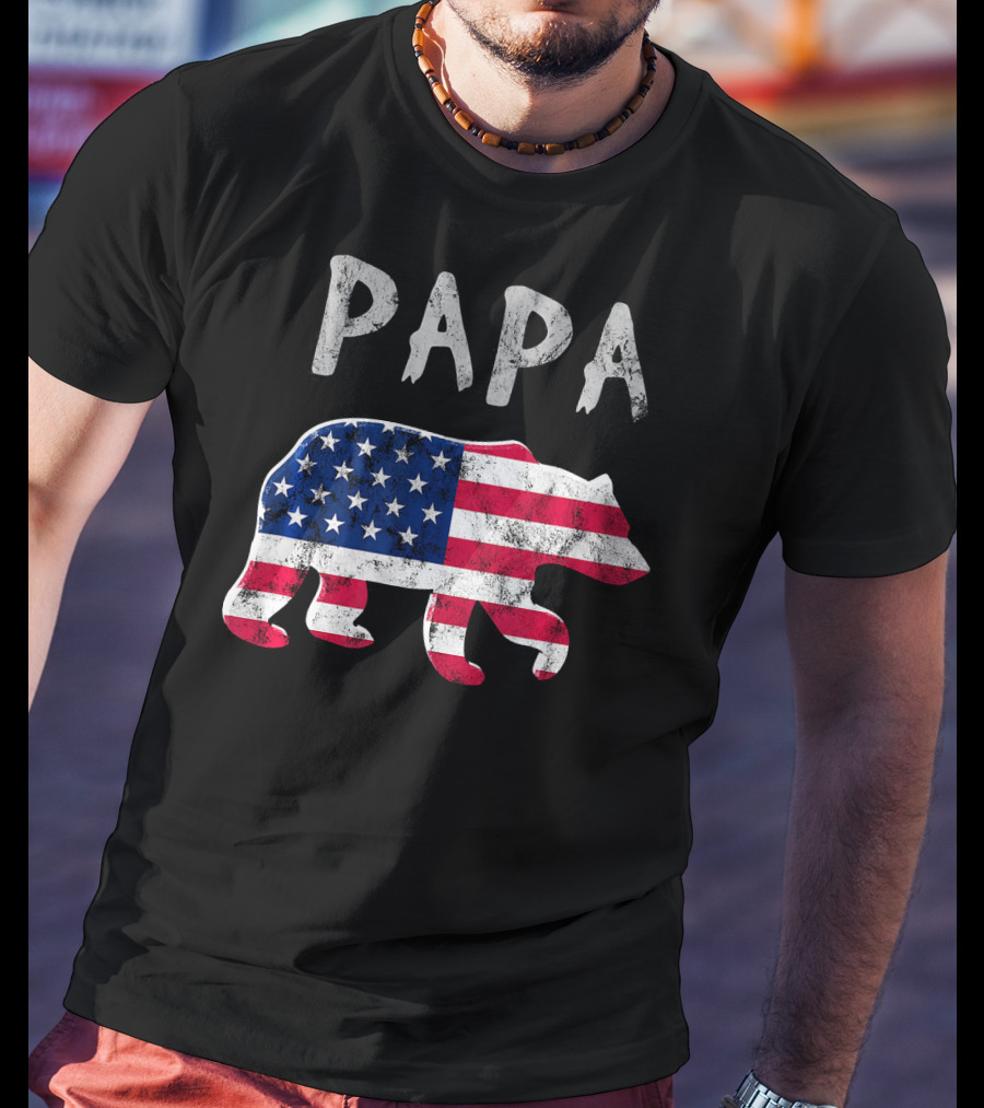 PAPA Bear USA Flag Patriotic Family T-Shirt